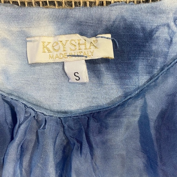 Keysha Sleeveless Silk Blend Tank Top, Blue Tie-Dye Pattern, Sz S, Made in Italy - Picture 3 of 7